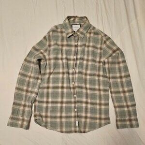 American Eagle Men’s Plaid Button Up Shirt – Green/Tan – Size XS